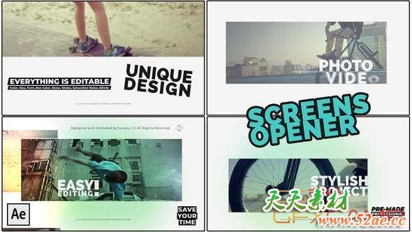 AE模板-动感视频拼贴展示开场 Screens Opener-天天素材网