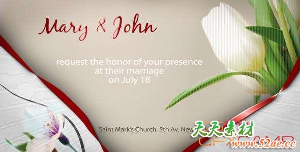 AE模板-爱心婚礼邀请函包装 Wedding Invitation e-card-天天素材网