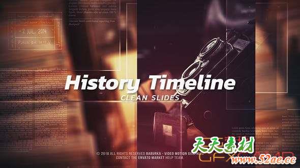 AE模板-历史时间线图片介绍开场 History Timeline – Clean Slides-天天素材网