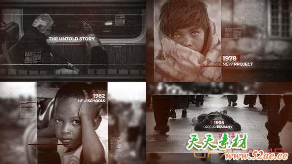 AE模板-复古历史时间线开场 History Timeline-天天素材网