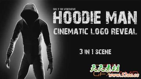 AE模板-神秘人手持Logo动画 Hoodie Man – Cinematic Logo Reveal 3 in 1-天天素材网