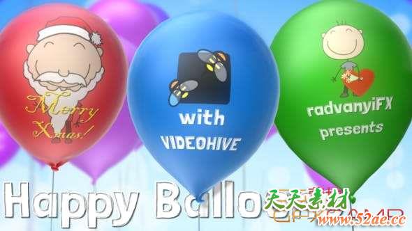AE模板-卡通可爱气球动画 Happy Balloons-天天素材网