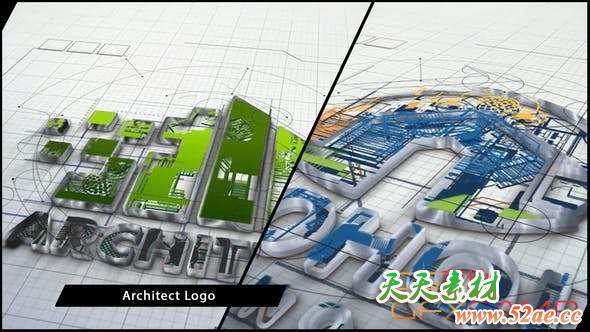 AE模板-三维建筑搭建Logo动画 Architect and Architecture Company Logo-天天素材网