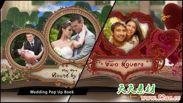 AE模板-婚礼照片相册立体书翻页片头动画 Wedding Album Pop up Book-天天素材网