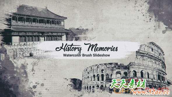 AE模板-水墨笔刷回忆历史片头 History Memories Watercolor Brush Slideshow-天天素材网