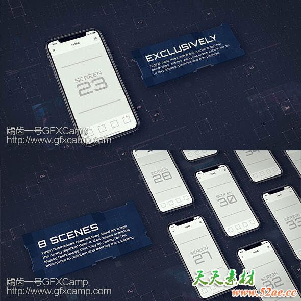 AE模板-科技感手机iPhoneX APP动画宣传片头Digital-App-Promo-天天素材网