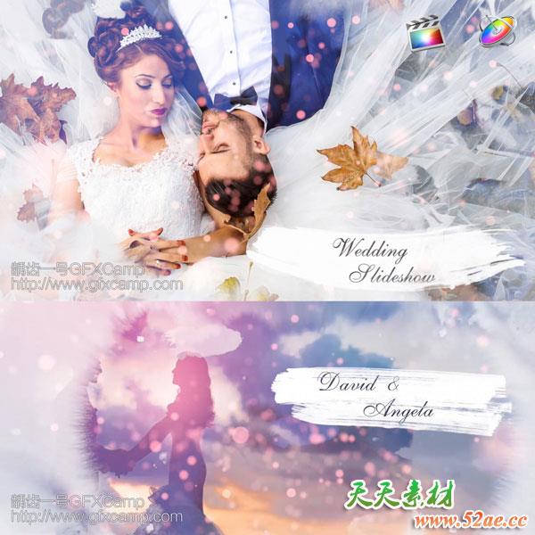 FCPX模板插件：浪漫婚礼水墨遮罩照片相册片头预设-天天素材网