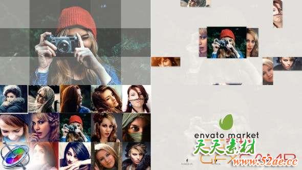 Apple Motion模板-照片墙Logo动画 Minimal Multi Image Logo-天天素材网