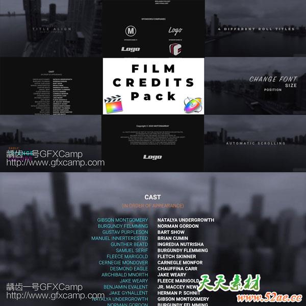 FCPX插件：电影演员表片尾字幕动画预设Film Credits Pack-天天素材网