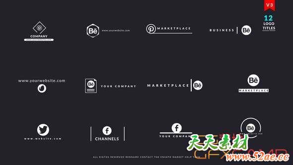 AE模板-12组创意简单Logo动画 Logo Titles V3-天天素材网