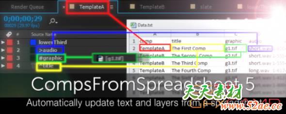 图表生成合成图层AE脚本 Aescripts CompsFromSpreadsheet 5.1.5-天天素材网