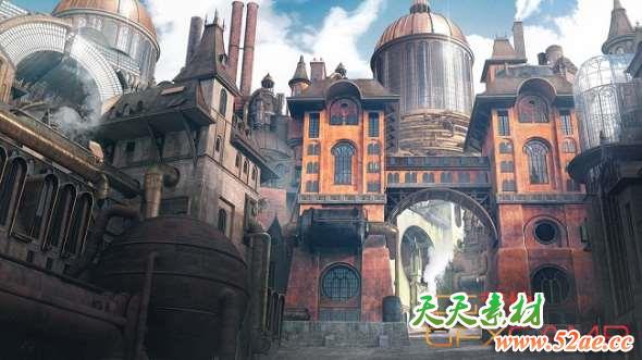 蒸汽朋克城市场景3D模型 Kitbash3d – Steampunk (MAX/MA/OBJ/FBX/MTL格式)-天天素材网