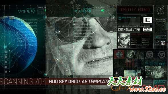 AE模板-间谍侦探科技感视频片头 HUD Spy Grid-天天素材网
