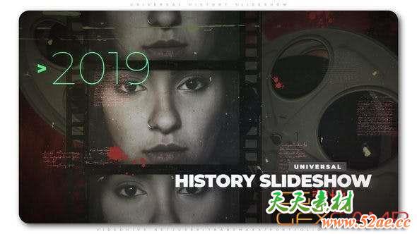 AE模板-复古历史时间线胶片图片开场 Universal History Slideshow-天天素材网