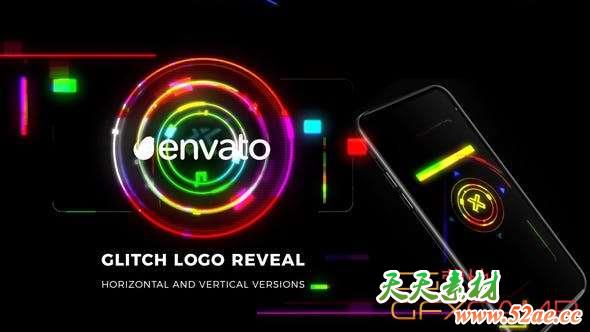 AE模板-彩色信号损坏Logo动画 Glitch Logo Reveal-天天素材网