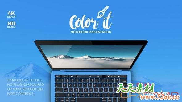 AE模板-三维笔记本电脑展示动画 Color it – Notebook Presentation-天天素材网