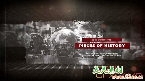 AE模板-历史碎片回忆照片时间线开场 Pieces of History-天天素材网