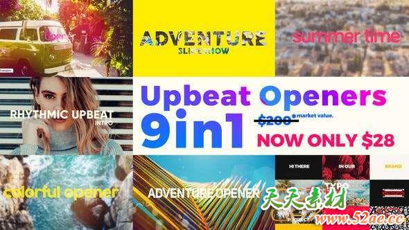 AE模板-节奏感文字图片展示片头 Upbeat Summer Openers – Bundle 9 in 1-天天素材网