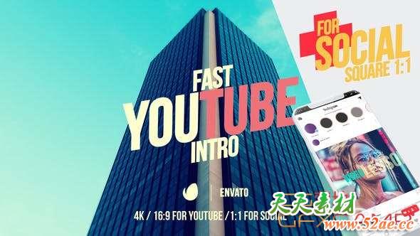 AE模板-网络视频快速展示片头 Youtube Fast Intro 4-天天素材网