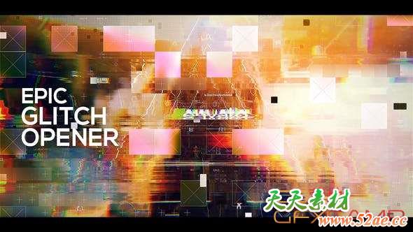 AE模板-信号损坏视差图片开场 Glitch Opener-天天素材网