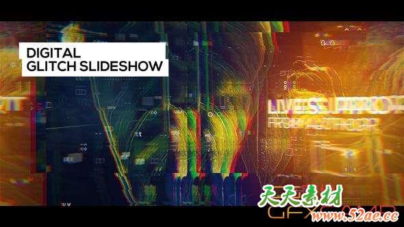 AE模板-数字信号损坏视差图片开场 Digital Glitch Slideshow-天天素材网