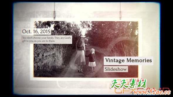 AE模板-复古回忆照片相册幻灯片开场 Vintage Memories Slideshow-天天素材网