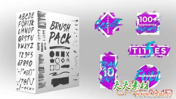 AE模板-笔刷文字书写转场动画 Brush Pack-天天素材网