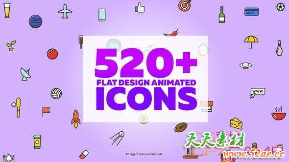 AE模板-520个插画风格矢量图标ICON动画 Vector Animated Icons-天天素材网