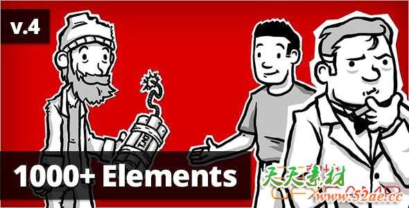 AE模板-白板手绘卡通人物故事动画片头 Whiteboard Kit – Make Your Own Story V4-天天素材网