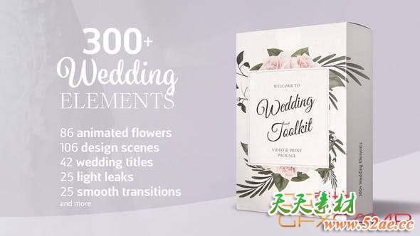 AE模板-婚礼文字标题花朵装饰包装动画 Wedding Toolkit – Video & Print Package-天天素材网