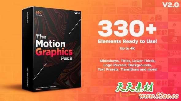 AE模板-时尚网络视频包装文字标题字幕条Logo转场动画 Motion Graphics Pack V2-天天素材网