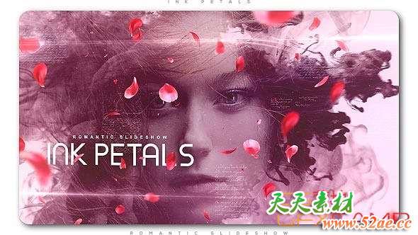 AE模板-水墨遮罩浪漫婚礼照片相册片头 Ink Petals Romantic Slideshow-天天素材网