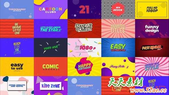 AE模板-可爱卡通文字标题动画 Dynamic Cartoon Titles V2-天天素材网