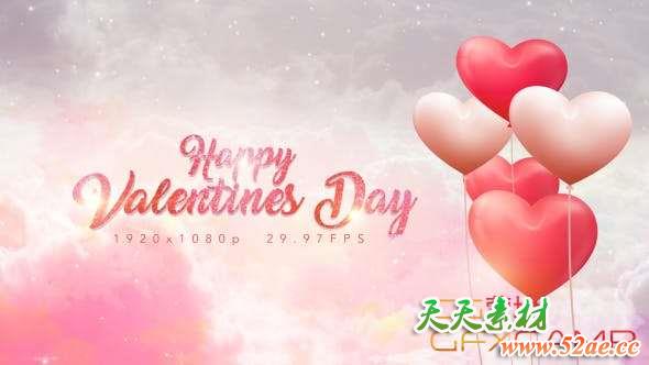AE模板-爱心气球情人节片头 Valentines Day Opener-天天素材网