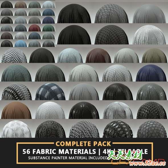 Substance Painter布料材质预设 Gumroad – 56 Fabric Materials – COMPLETE PACK – 4K – Tileable by Travis Davids-天天素材网