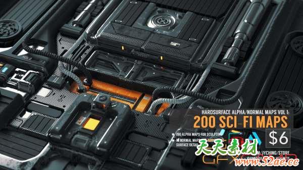 科幻风格硬面法线贴图预设 Artstation – Hard Surface Alpha & Normal Maps Vol.1: 200 Sci-fi Maps-天天素材网