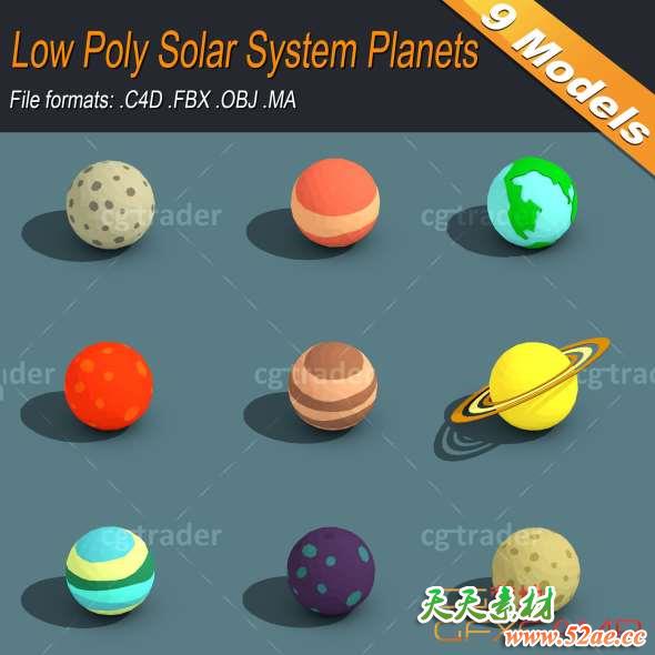 低多边形星球3D模型 Cgtrader – Low Poly Solar System Planets Isometric Low-poly 3D model-天天素材网