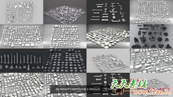 科幻风格硬面零部件3D模型 All Kitbash Collection UV’ed FBX only-天天素材网