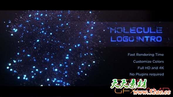 AE模板-三维粒子Logo动画 Molecule Logo Intro-天天素材网