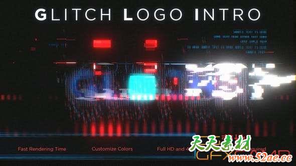 AE模板-信号损坏Logo动画 Glitch Logo Intro-天天素材网