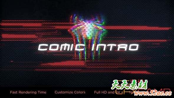 AE模板-漫画风格信号损坏Logo动画 Glitch Comic Intro-天天素材网