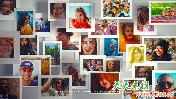 AE模板-相册照片墙Logo动画 Multi Photo Frames Logo Opener-天天素材网