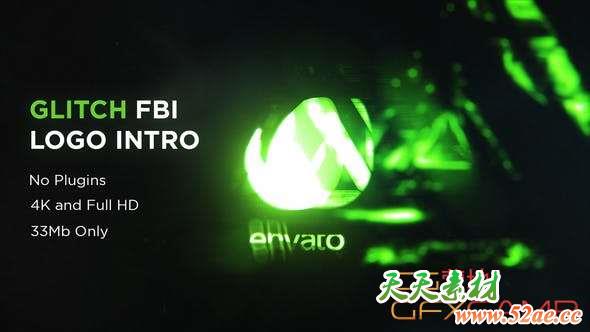 AE模板-悬疑侦探Logo动画 Glitch FBI Logo Intro-天天素材网