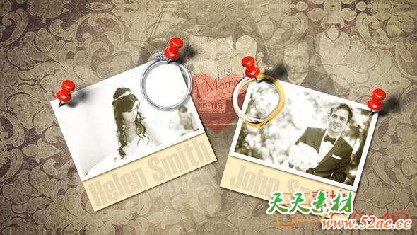 AE模板-图钉婚礼照片视频相册片头 Wedding Photo Album-天天素材网