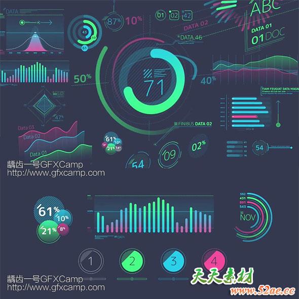 AE模板-彩色信息数据图表柱状图饼状图动画Managed-Infographic-Elements-天天素材网