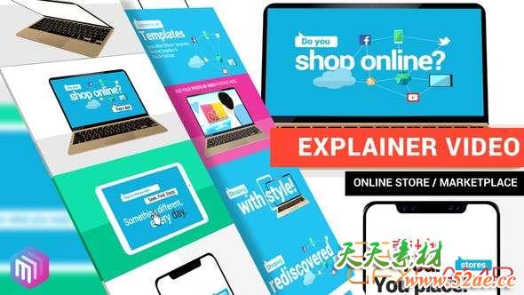 AE模板-网络购物扁平化介绍MG动画片头 Explainer Video Online Store Marketplace Services-天天素材网