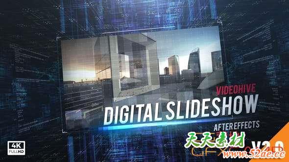 AE模板-三维空间科技感图片展示片头 Digital Slideshow-天天素材网