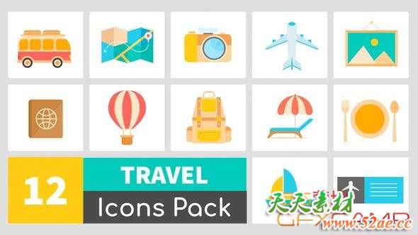 AE模板-旅游图标ICON动画 Animated Travel Icons Pack-天天素材网