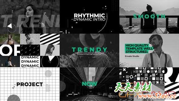 AE模板-时尚文字图片快闪片头 Rhythmic Dynamic Intro-天天素材网
