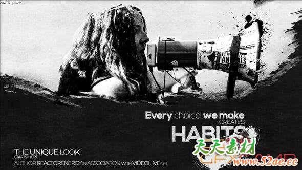 AE模板-黑白笔刷遮罩宣传片头 Black White Unique Trailer-天天素材网